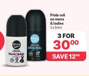 Pride Roll On Mens Or Ladies-3 x 50ml