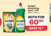 Sunlight Dishwashing Liquid + Refill 750ml + 750ml-Both For
