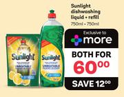 Sunlight Dishwashing Liquid + Refill-750ml + 750ml
