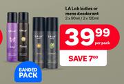 LA Lab Ladies Or Mens Deodorant-2 x 90ml/2 x 120ml Per Pack
