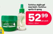 Sofnfree Stylin Gel Max Hold + Sofnfree Spiritz-It Spray-250ml + 60ml Per Pack