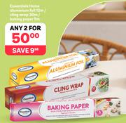 Essentials Home Aluminium Foil 12m/Cling Wrap 30m/Baking Ppaer 5m-For Any 2