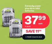 Eveready Power Plus AA Or AAA Battries (4's Pack)-Each