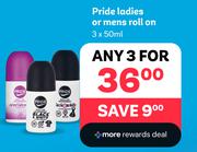 Pride Ladies Or Mens Roll On-For 3 x 50ml