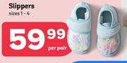 Slippers Sizes 1-4-Per Pair
