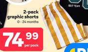 2 Pack Graphic Shorts (0-24 Months)-Per Pack