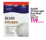 Alsafe 20 Pack Light Dust Mask-Per Pack