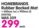 Homebrands Rubber Backed Mat-600 x 900mm Each