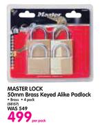 Master Lock 50mm Brass Keyed Alike Padlock-4 Pack