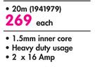 Suede Heavy Duty 20m Extension Cord-Each