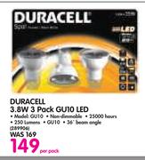 Duracell 3.8W 3 Pack GU10 LED-Per Pack