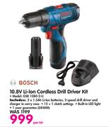 Bosch 10.8V Li-Ion Cordless Drill Driver Kit GSR 1080-2-LI-Per Kit