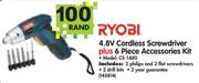Ryobi 4.8V Cordless Screwdriver plus 6 Piece Accessories Kit CS-1480