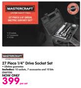 Mastercraft 27 Piece 1/4" Drive Socket Set-Per Set