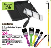Academy Ecopile Roller Trayset + Academy 5 Pack Paint Brush Set-Per Set + 2.5m Roller Extension