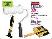 Hamiltons 225mm Roller + Academy 8-in-1 Multi-Purpose Scraper + Academy Roof Brush