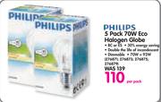 Philips 5 pack 70W Eco halogen Globe-Per pack