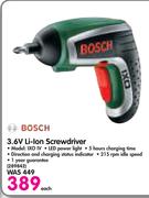 Bosch 3.6V Li-Ion Screwdriver-Each