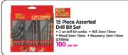 15 Piece Assorted Drill Bit Set-Per Set