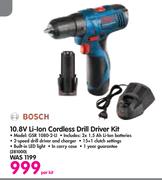 Bosch 10.8V Li-Ion Cordless Drill Driver Kit GSR 1080-2-Li-Per Kit