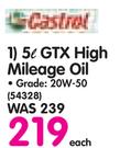 Castrol 5ltr GTX High Mileage Oil 20W-50