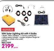 Eurolux 10W Solar Lighting Kit With 4 Bulbs-Per Kit