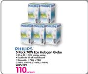 Philips 5 Pack 70W Eco Halogen Globe-Per Pack