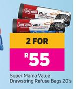 Super Mama Value Drawstring Refuse Bags-For 2 x 20's
