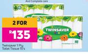 Twinsaver 1 Ply Toilet Tissue-2x15's Pack