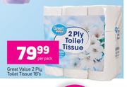 Great Value 2 Ply Toilet Tissue-18's Per Pack