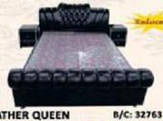 Leather Queen Size Bed With 2 Pedestals