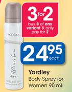Yardley Body Spray For Women-90ml Each