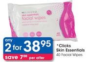 Clicks Skin Essentials 3-In-1 60 Facial Wipes