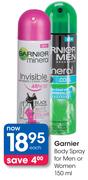 Garnier Body Spray For Men Or Women-150ml Each