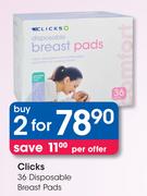 Clicks 2 x 36 Disposable Breast Pads