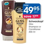 Schwarkopf Gliss Shampoo Or Conditioner-400ml Each