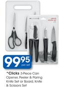 Clicks 3-Piece Can Opener, Peeler & Paring Knife Set Or Board, Knife & Scissors Set-Per Set