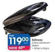 Safeway 2-Slice Sandwich Maker White Or Black-Each