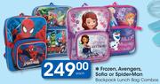Frozen, Avengers, Sofia Or Spider-Man Backpack Lunch Bag Combos-Each