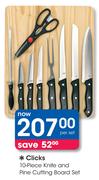 Clicks 10 Piece Knife And Pine Cutting Board Set-Per Set