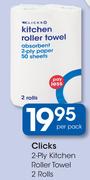 Clicks 2 Ply Kitchen Roller Towel 2 Rolls-Per Pack