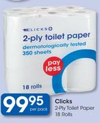 Clicks 2 Ply Toilet Paper 18 Rolls-Per Pack