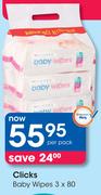 Clicks Baby Wipes-3x80 Per Pack