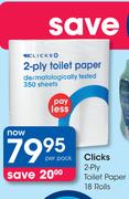 Clicks 2 Ply Toilet Paper-18 Rolls Per Pack