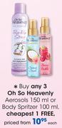 Oh So Heavenly Aerosols 150ml Or Body Spritzer-100ml Each