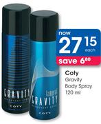 Coty Gravity Body Spray-120ml Each