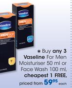 Vaseline For Men Moisturiser 50ml Or Face Wash 100ml-Each