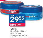 Clicks Fibre Putty-150ml Matt Clay Or Styling Gum-100ml Each