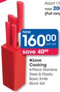 Love Cooking 6 Piece Stainless Steel & Plastic Basic Knife Block Set-Per Set