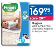 Huggies Gold Jumbo Pack Disposable Nappies For Boys Or Girls-Per Pack